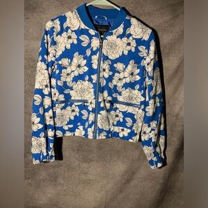 Banana Republic Women's Blue Floral Polyester Long Sleeve Full Zip Jacket XS